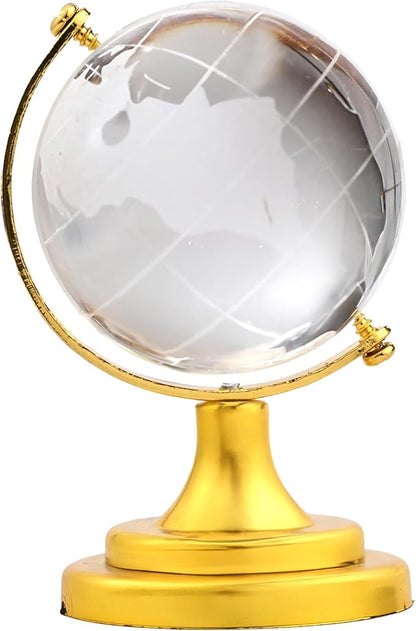 Elegant Crystal Globe with Gold Stand – 3D Decorative World Map, Modern Desk Ornament, Office & Home Decor (Medium)