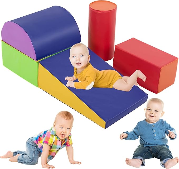 Kids Climb & Crawl Toys for Toddlers 1-3 Baby Playing Blocks 5pcs Kids Climbing Toys Indoor Crawling Gym Equipment for Toddler Fun Foam Climbing Blocks for Kid Development Hands-On Skills