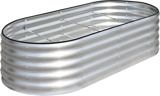 SnugNiture Galvanized Raised Garden Bed, 6x3x1.5ft Oval Metal Planter Box for Planting Outdoor Plants Vegetables