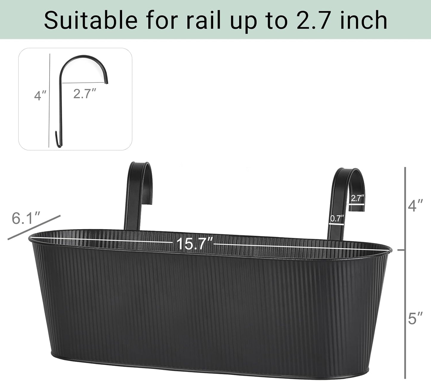 Mkono Metal Railing Planter Box 15.7 Inches 3 Pack Balcony Hanging Planter for Outdoor Plants with Detachable Hooks and Drain Holes Fence Planters for Any Balcony, Porch or Deck (3, Medium)