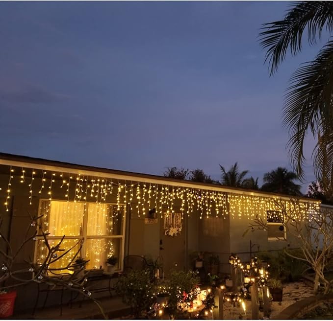 YASENN Bluetooth APP Icicle Lights LED Christmas String Light Icicle Style 300 LED 30ft Fairy Lights 60 Drops Icicle Lights for Indoor Outdoor Decorations(Warm White)
