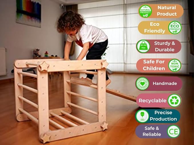 Montessori Climbing Cube and Triangle for Kids | Foldable Climbing Set | Indoor Activity Cube | Climbing Set with Cube and Triangle for Toddler | Foldable Wooden Jungle Gym (CUBE+TRI+2 RAMP)