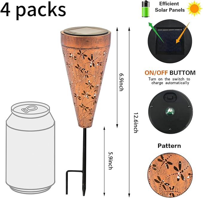2 Pack DIBIEECN Dragonfly Solar Pathway Lights Outdoor,Metal Garden Decorations Outdoor Lights with Patterns and Warm Light,Waterproof Landscape Lighting for Path Patio Backyard Walkway Yard