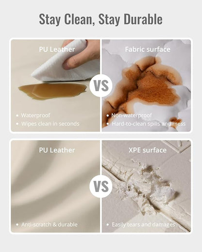 Blissful Diary Vegan Leather Baby Play Mat, 50x50 Thick Foam Cushioned & Waterproof Playpen Mat for Infants and Toddlers, Stylish and Just Wipe-Clean Playmat for Baby Play on Floor, Beige