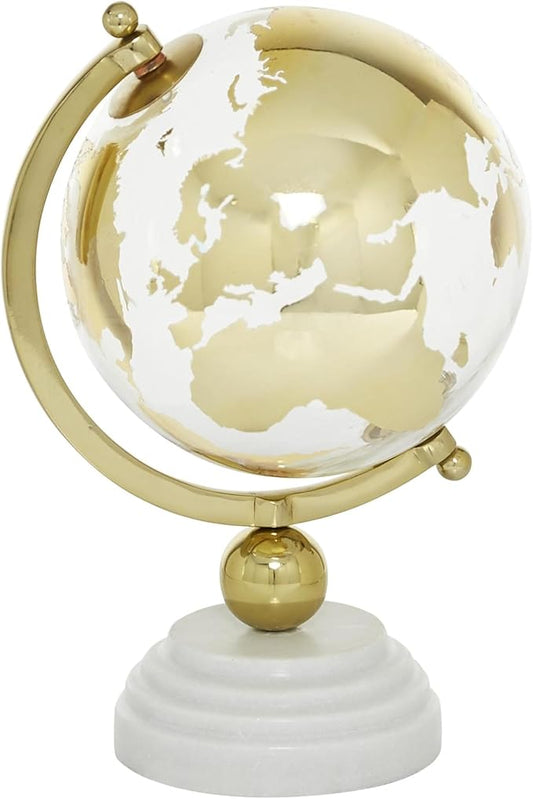 Deco 79 Marble Globe with Marble Base and Tiered Base, 8" x 8" x 13", Gold