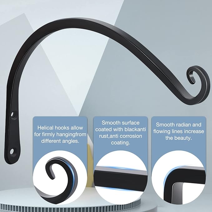 Gtongoko 2 Pack 12 Inch Plant Hangers Outdoor Metal Hanging Plant Bracket Bird Feeder Plant Hooks for Hanging Flower Basket, Wind Chimes, Solar Lanterns, Black