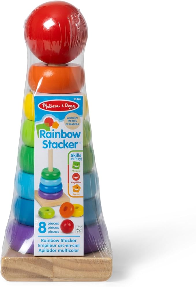 Melissa & Doug Rainbow Stacker Wooden Ring Educational Toy - Wooden Stacking Rings, Stacker Toys for Toddlers Ages 2+