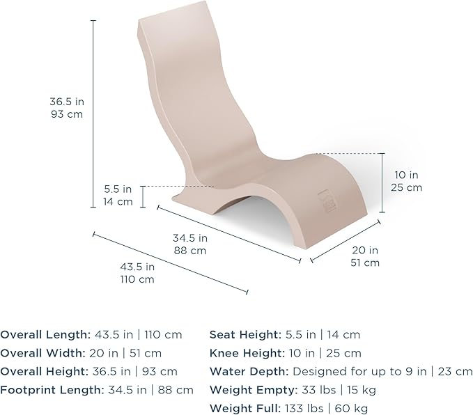 Ledge Lounger - Signature Chair - Inside Pool & Sun Shelf Lounge Chair - Designed for Shallow Shelves Up to 9” - Compatible with All Pool Types - Poolside & Sun Deck Tanning - Set of 2 - Granite Gray