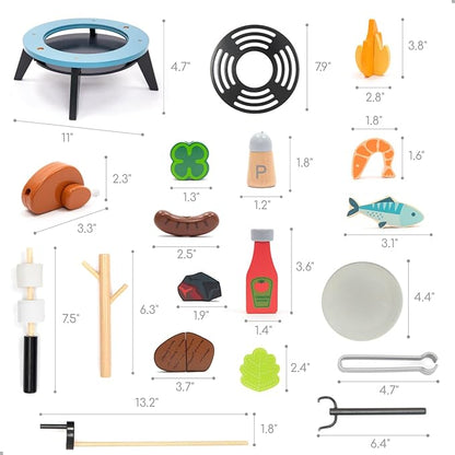 UMU Kids Grill Set, Pretend Play BBQ Toys with Wooden Grill, Cutting Food, and Cooking Accessories – Play Kitchen Outdoor & Indoor Barbecue Toy for Toddlers and Kids Age 3 4 5 6 7 8+