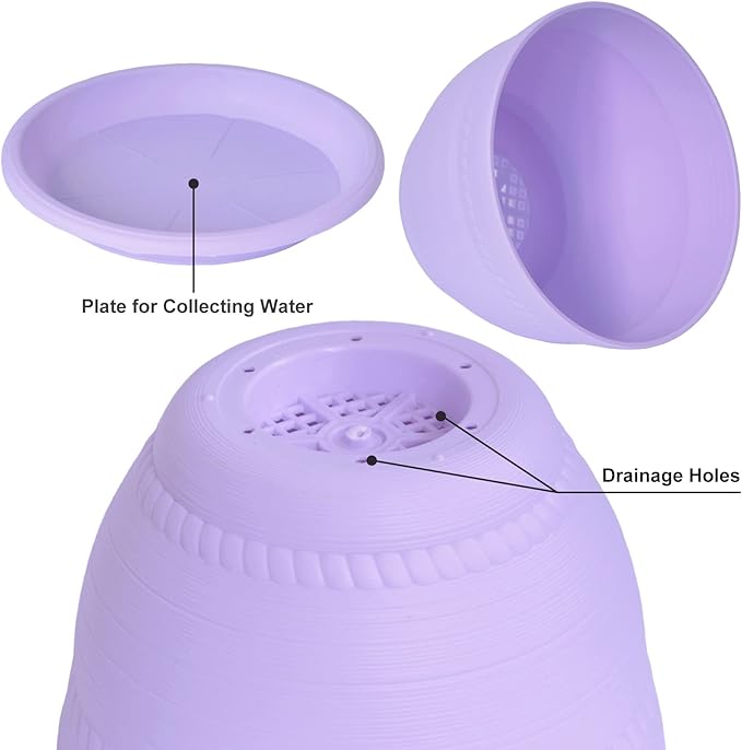 Macrame Plant Hanger with Pot, 3 Set Hanging Planters for Indoor Plants, Handmade Cotton Rope Boho Home Decor, Idea Gift for Anyone, Includes Plant Holders, Pots, Plates and Hooks (Purple)