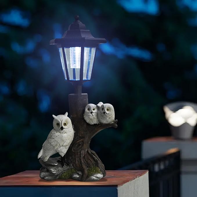 Solar Garden Outdoor Decor Statues Cute Dazed Owls with Light,Outside-Outdoor Decorations Sculptures for Patio Yard Lawn Walkway Ornaments Clearance Gifts for Mom Grandma Birthday