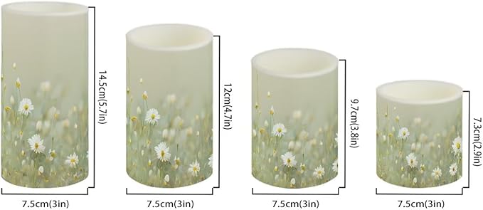 Flameless Candles Battery Powered LED Pillar Candles Tealights with Remote Timer Color Changing Control for Indoor Outdoor Home Tabletop Decoration Set of 4, Daisy Floral Green