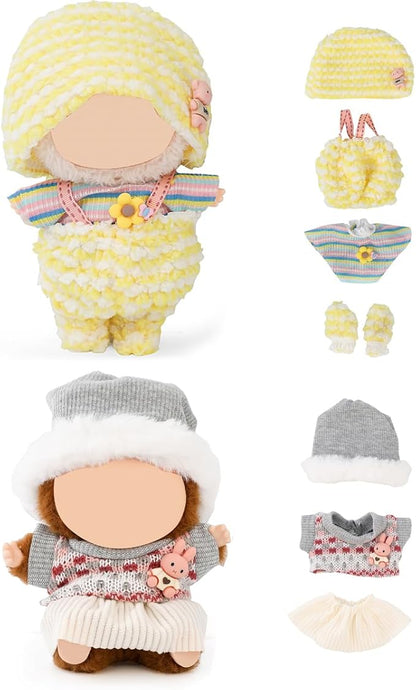 (2 Set) XMBYGY Doll Clothes for Labubu(for 17/15cm Standing/Sitting Doll)(NO Doll) - Accessories Clothes Dress up for Dolls Outfit Included Figures Clothing and Hat for Girl Woman (LB15+LB29)