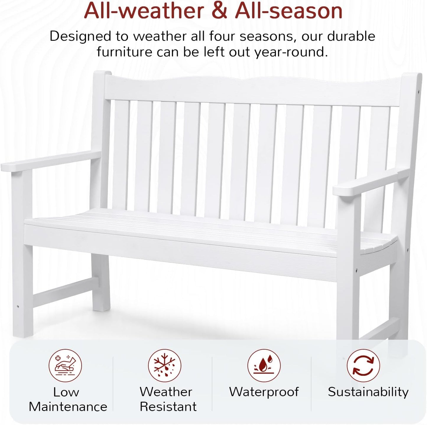 Stoog 3 Pieces All-Weather Patio Furniture Set, Include 2 Outdoor Chairs and 1 Outdoor Bench, White