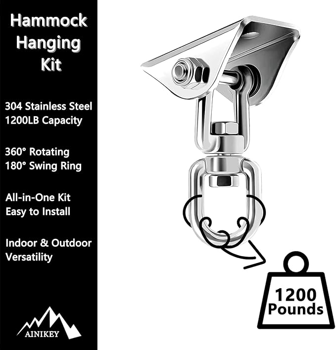 Heavy Duty Swing Hangers for Wooden Sets 1200 LB Capacity Hammock Hanger 360 Swivel Stainless Steel Swing Hardware Accessories for Porch Playground Yoga Heavy Bag Sliver | Pack of 5