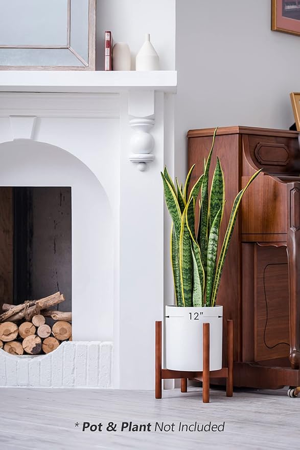 Mkono Plant Stand Mid Century Wood Flower Pot Holder (Plant Pot NOT Included) Modern Potted Stand Indoor Display Rack Rustic Decor, Up to 10 Inch Planter, Brown