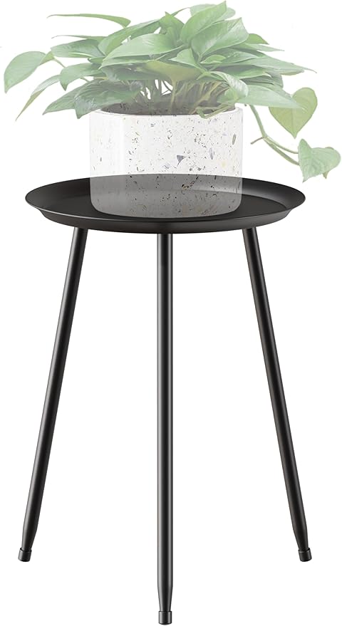 Plant Stand Table Indoor Outdoor Small,Round Side Table for Plants,Single Black Metal Plant Table,Corner Table for Plants Rack for Bedroom Patio Garden Balcon