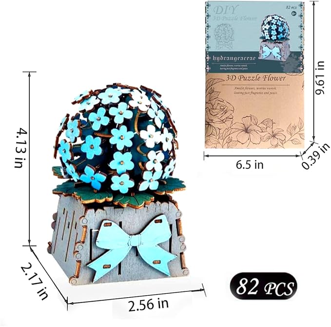 3D Wooden Puzzles for Kids DIY Wooden Flower Building Block Set Craft for Children Adults to Build Valentine's Day/Mother's Day/Teacher's Day/Birthday Gifts (Hydrangeaceae)