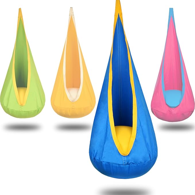 Kids Pod Swing Hanging Seat Child Hammock Chair Indoor and Outdoor Sensory Swing 100% Cotton Loading Capacity 170 lbs (Blue)