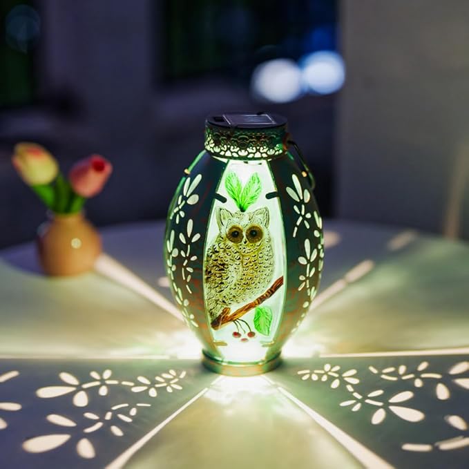 Starsoul Owl Outdoor Solar Lantern Waterproof Metal & Stained Glass Owl Lamp Lights for Yard Patio Garden Tabletop Pathway Decor Gifts for Woman