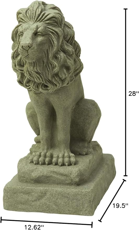 EMSCO Group Guardian Lion Statue – Natural Sandstone Appearance – Made of Resin – Lightweight – 28” Height