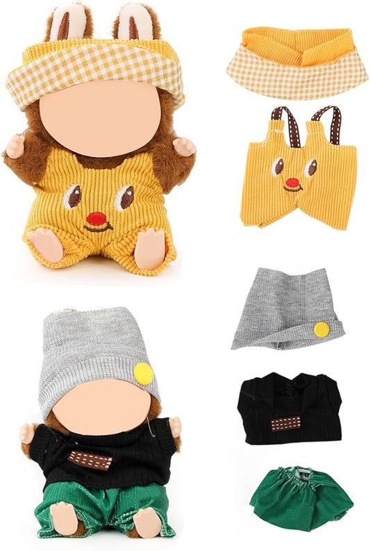 (2 Set) XMBYGY Doll Clothes for Labubu(for 17/15cm Standing/Sitting Doll)(NO Doll) - Accessories Clothes Dress up for Dolls Outfit Included Figures Clothing and Hat for Girl Woman (LB49+LB48)