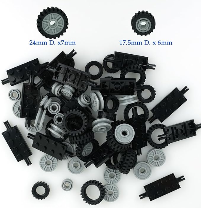 City Car Wheels Tires Axles Kits Set, 70pcs Vehicle Truck Parts Classic Pieces Accessories, Bulk Bricks Sets Construction Toys