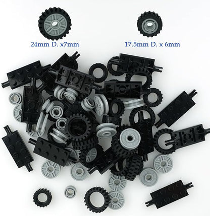 City Car Wheels Tires Axles Kits Set, 70pcs Vehicle Truck Parts Classic Pieces Accessories, Bulk Bricks Sets Construction Toys