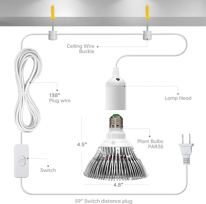 LED Hanging Grow Light, Grow Light Bulb for Indoor Plants, 25W Full Spectrum Hanging Grow Light,3000K Plant Light Bulbs with 16.4FT Power Cord, Pendant Grow Lights for Indoor Plants, 1 Pack