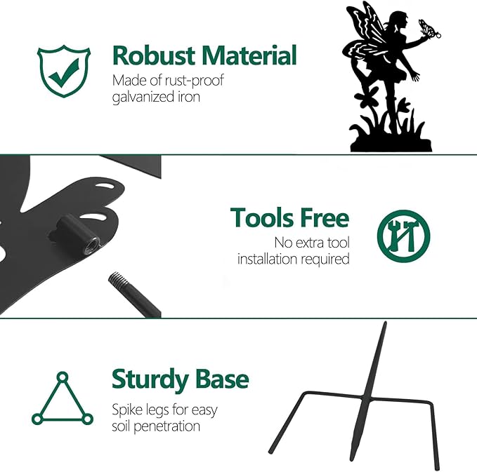 Solar Angel with Butterfly Garden Stakes Outdoor Decor Metal Angel Holding Solar Lantern Decorative Garden Metal Stakes Outdoor Flower Silhouette Stakes