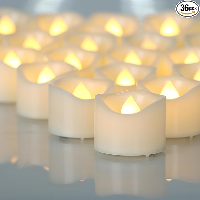 CANDLE CHOICE Battery Operated Flameless Tea Lights Bright Flickering LED Tealight Votive Candles for Wedding Party Table Centerpieces Halloween Christmas Decorations Batteries Incl Warm White 36 Pack