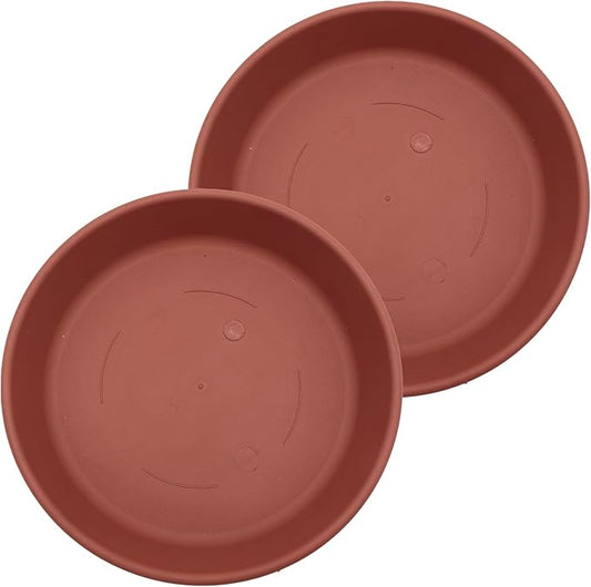 The HC Companies 12 Inch Round Plastic Classic Plant Saucer - Indoor Outdoor Plant Trays for Pots - 12.5"x12.5"x2.13" Clay (Pack of 2)