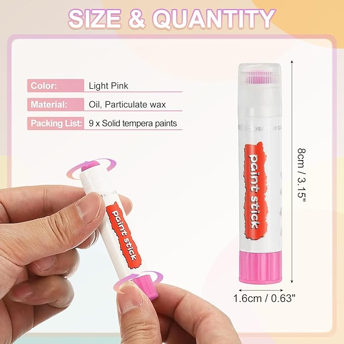 PATIKIL Tempera Paint Sticks, 9 Pcs Solid Tempera Paints Sticks Washable Bulk Markers Pen Quick Drying for Artists Beginners Art Supplies, Light Pink