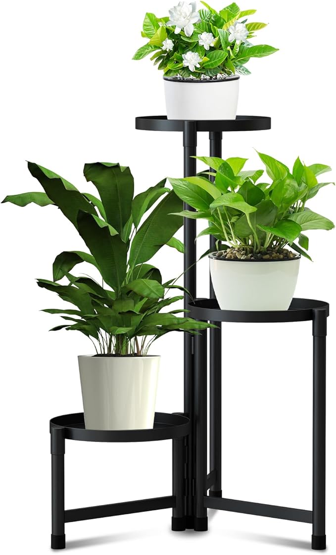 Metal Plant Stand Shelf Rack Indoor Outdoor Multiple Black 3 Tier Tall Corner Flower Pot Holder Stands Tiered Wrought Iron Planter Shelves for Patio Living Room Balcony Office (3 tier)