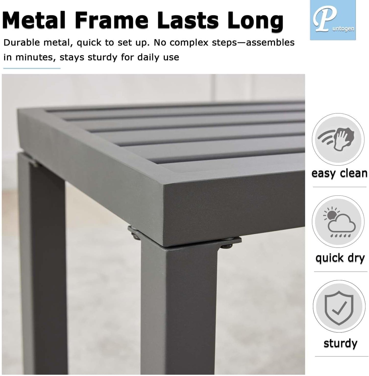 Outdoor Metal Backless Bench, 46" Patio Garden Bench for Outdoor, All Weather Outdoor Bench for Garden, Backyard, Porch, Grey