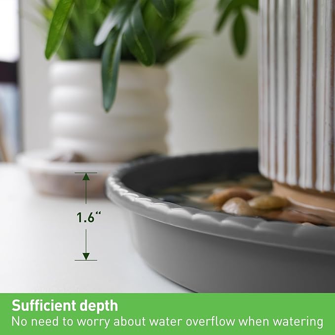 MUDEELA 6 Pack of 12 inch Plant Saucer, Durable Plastic Plant Trays for Indoors, Grey Plastic Flower Plant Pot Saucer, Made of Thicker, Stronger Plastic, with Taller Design