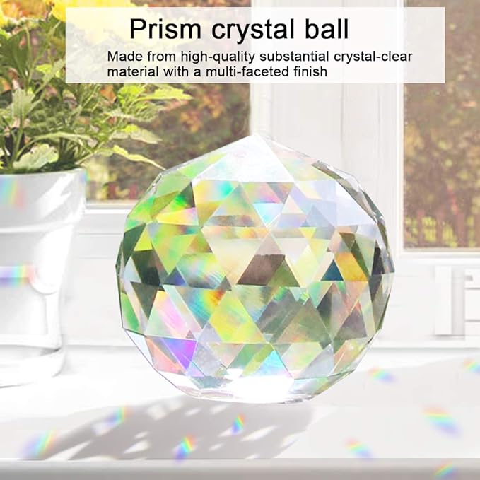 2 Pack Clear Crystal Ball Prism Window Rainbow Maker Window Prisms Suncatcher for Feng Shui, (80mm+60mm)