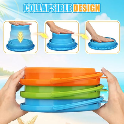 Collapsible Bucket Sandbox Kit Toys for Kids, Foldable Bucket Multi Purpose Sand Pail for Garden Planting Washing Camping Fishing, Beach Essential Travel Toys Summer Activity Fun