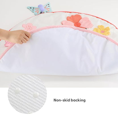 The Peanutshell Tummy Time Mat Girl and Bunny Baby Lovey- Baby Floor Play Mats - Newborn, Infant - Padded Activity Playmat for Babies, Tummy Time Pillow - Pink Floral Nursery Decor Rug