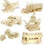 Georgie Porgy 3D Wooden Puzzles for Kids Toys Construction Woodcraft Kits DIY Model Puzzle Kits Birthday Gifts Pack of 6 (Airplane Bus Sports Car Pirate Ship Truck Motorcycle)