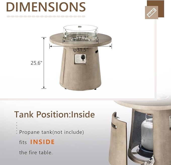 COSIEST 31.5-inch Round Fire Pit, Magnesium Oxide Outdoor Propane Fire Table, CSA Certified, 40,000 BTU Stainless Steel Burner, Free Lava Rocks, Fits 20lb Tank Inside