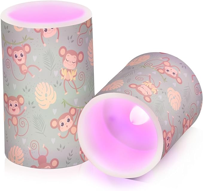 Flickering Flameless Candles, Cute Monkey LED Candles with Remote Timer, Set of 2 Battery Operated Candle for Valentine Wedding Birthday