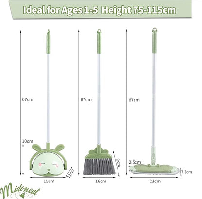 Kids Cleaning Toy Set, Mini Child Broom, Mop and Dustpan, Little Housekeeping Helper Set ,Pretend Home Cleaning Play Set for Toddler Age 1-5,6pcs (Green)