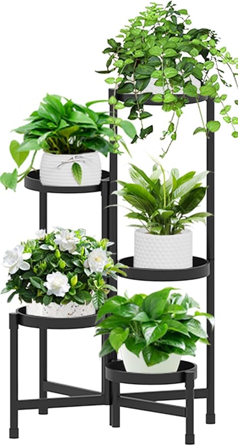 Plant Stand Indoor outdoor 5 Tier,Foldable Corner Tall Plant Shelf for Multiple Plants,Flower Pot Holder Display Stand for Living Room Balcony Garden Patio