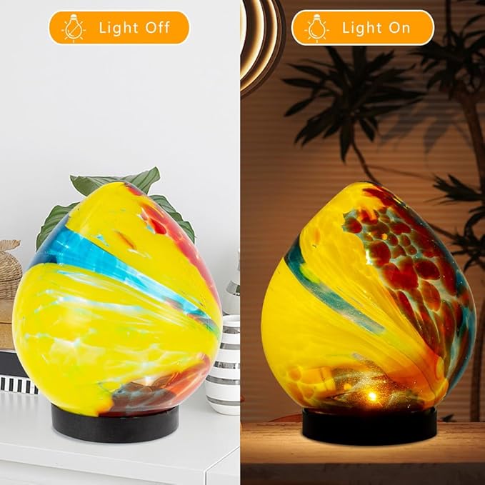 Table Solar Lantern Outdoor Waterproof LED 6.7" Glass Solar Garden Lights Table Solar Lamp for Indoor Patio Porch Yard Decor Gardening Gifts for Women(Red Yellow)