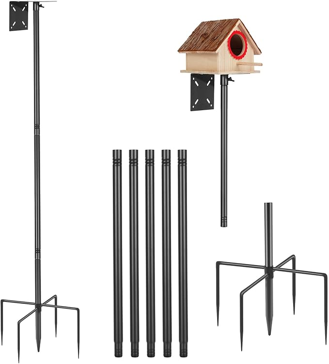 Smart Bird Feeder Pole - (32-92 Inch) Adjustable Bird House Pole Compatible with BirdBuddy, Outdoors Weather Station and Variety of Smart Birdhouse Styles, Heavy Duty Bird Feeder Stand Mount Kit