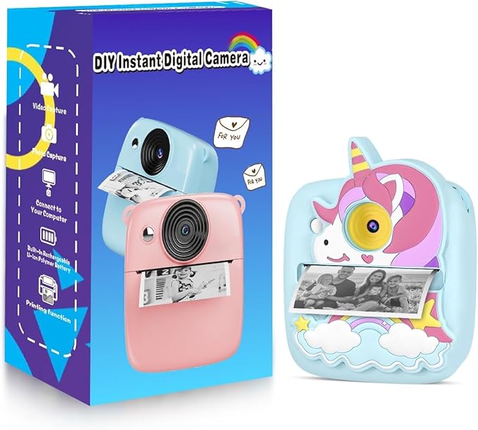Kids Camera Instant Print, Christmas Birthday Gifts for Kids Age 3-8, 48MP &1080P Kids Camera with Print Paper, Portable Toy Instant Camera for Kids 3 4 5 6 7 8 9 10 Year Old Boys Gifts/Girl Gifts