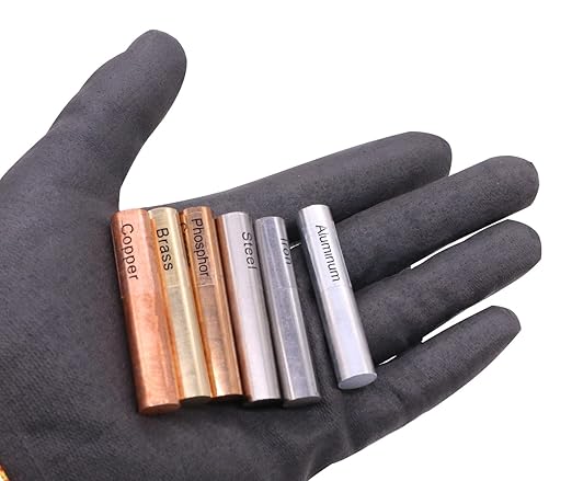 6 Pcs Metal Block Set-Brass, Copper,Iron,Steel, Phosphor Copper& Aluminum for Density Investigation,Specific Gravity,Collectible,Specific Heat Experiment
