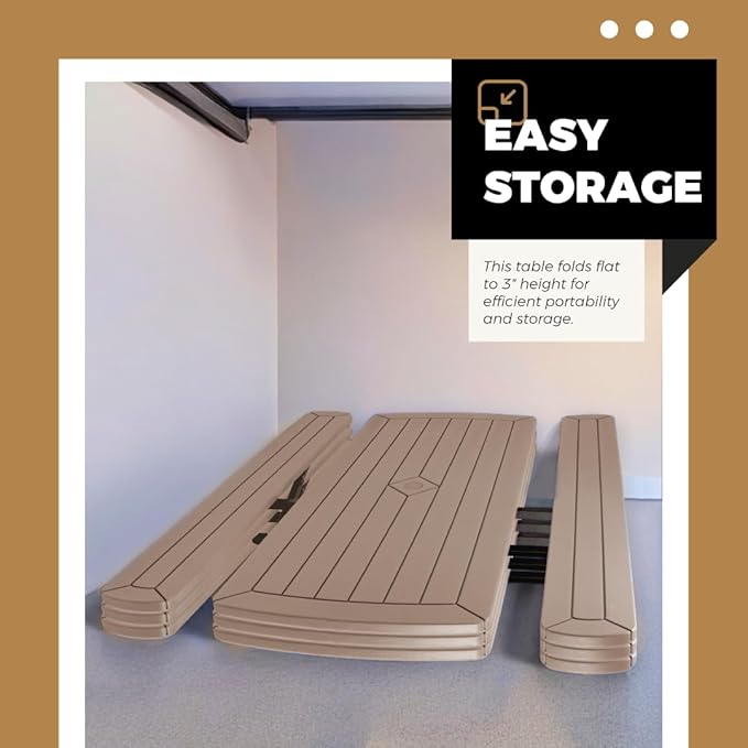 OEF Furnishings Heavy Duty Blow Molded Folding Picnic Table - Brown, Brown Frame