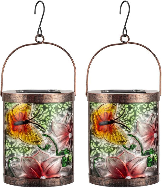2 Pack Butterfly Solar Lanterns Outdoor Waterproof LED Hanging Solar Lights for Outside Tabletop Lamp for Garden Patio Decor